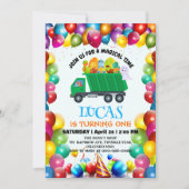 Schattigee Dinosaurus vuilniswagen ballon verjaard Kaart (Voorkant)