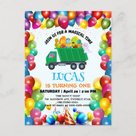 Schattigee Dinosaurus vuilniswagen ballon verjaard Uitnodiging Briefkaart