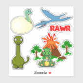 Schattigee dinosaurus vulkaan eiland vogelei sticker (Vel)