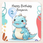 Schattigee dinosaurus wilde jongen Happy verjaarda Kartonnen Onderzetters (Voorkant)