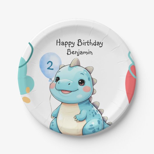 Schattigee dinosaurus wilde jongen Happy verjaarda Papieren Bordje (Voorkant)