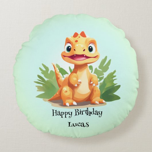 Schattigee dinosaurus wilde oerwoud dierentuin Ver Rond Kussen (Voorkant)