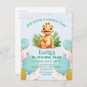 Schattigee dinosaurus wilde oerwoud dierentuin Ver Uitnodiging Briefkaart (Voorkant / Achterkant)