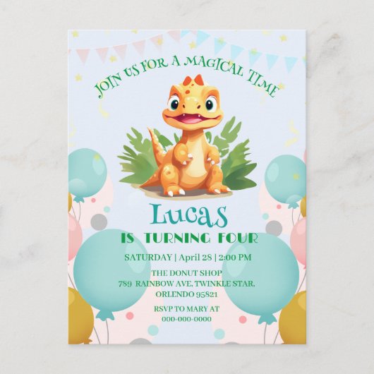 Schattigee dinosaurus wilde oerwoud dierentuin Ver Uitnodiging Briefkaart (Voorkant)