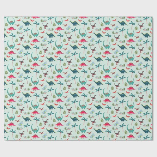 Schattigee Dinosaurusblauwe jongensverjaardag Cadeaupapier (Vlak)