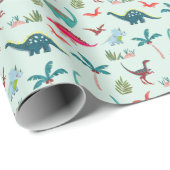 Schattigee Dinosaurusblauwe jongensverjaardag Cadeaupapier (Rol Hoek)