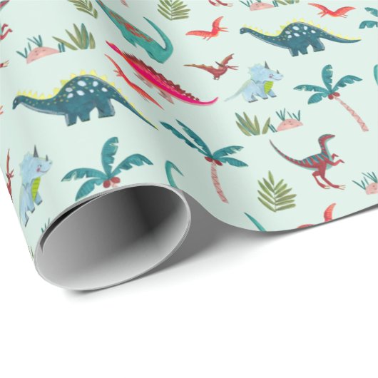 Schattigee Dinosaurusblauwe jongensverjaardag Cadeaupapier (Rol Hoek)