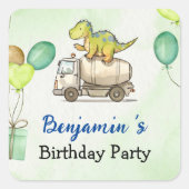 Schattigee dinosauruscementtruck Rainbow School Ve Vierkante Sticker (Voorkant)