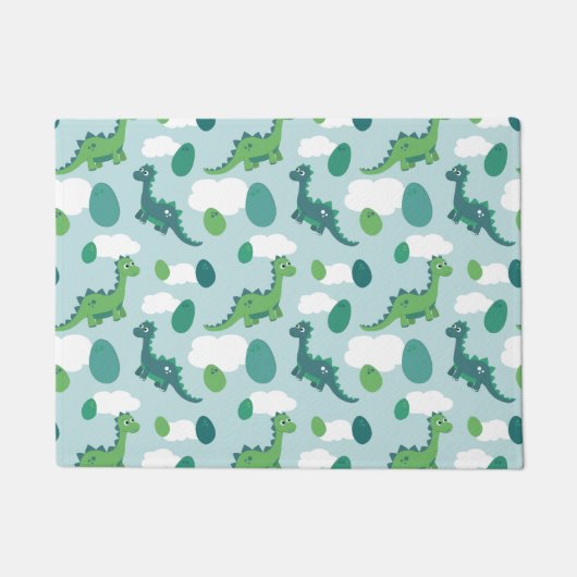 Schattigee dinosauruseieren blauw groen patroon deurmat (Voorkant)
