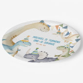 Schattigee dinosaurusjongen dinomiet verjaardagsfe papieren bordje (Gekanteld)