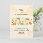 Schattigee Dinosaurussen 3e Verjaardag Dino Party Kaart (Staand voorkant)