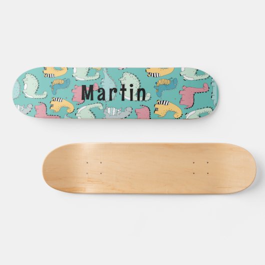 Schattigee dinosaurussen aangepaste naam persoonlijk skateboard (Horizontaal)