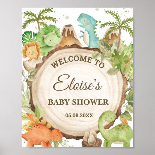 Schattigee Dinosaurussen Baby shower 1e Verjaardag Poster (Voorkant)
