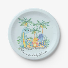 Schattigee Dinosaurussen Baby shower 7" Bord