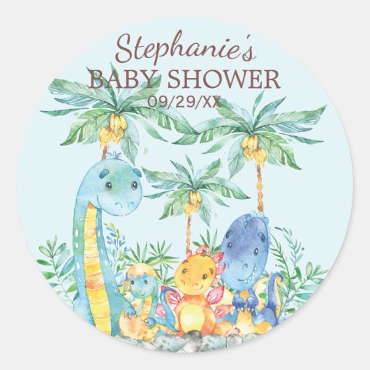Schattigee Dinosaurussen Baby shower Favor Sticker (Voorkant)