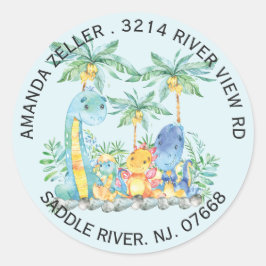 Schattigee dinosaurussen Baby shower retour adres Ronde Sticker
