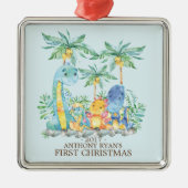 Schattigee Dinosaurussen Baby's Eerste Kerstmis Or Metalen Ornament (Voorkant)