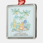 Schattigee Dinosaurussen Baby's Eerste Kerstmis Or Metalen Ornament (Links)
