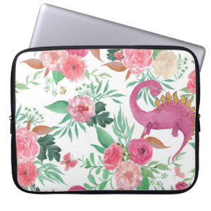 Schattigee dinosaurussen  bloemmotief laptop sleeve