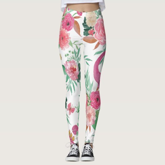 Schattigee dinosaurussen bloemmotief leggings (Voorkant)