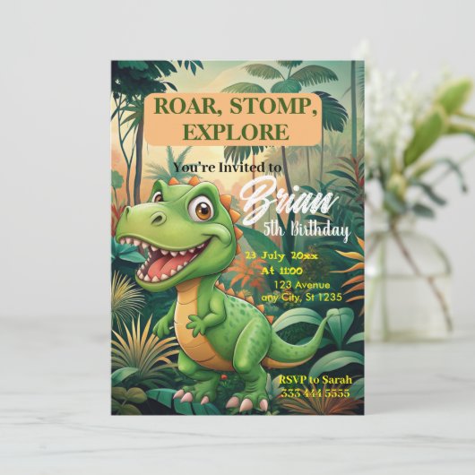 Schattigee Dinosaurussen brullen Jongen Verjaardag Kaart (Staand voorkant)