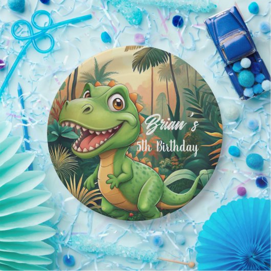 Schattigee Dinosaurussen brullen Jongen Verjaardag Papieren Bordje (Feest)