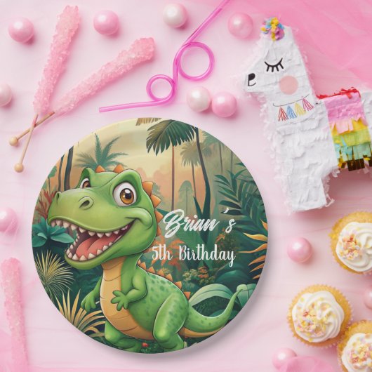 Schattigee Dinosaurussen brullen Jongen Verjaardag Papieren Bordje (Feest)