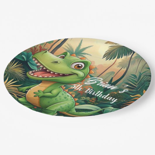 Schattigee Dinosaurussen brullen Jongen Verjaardag Papieren Bordje (Gekanteld)