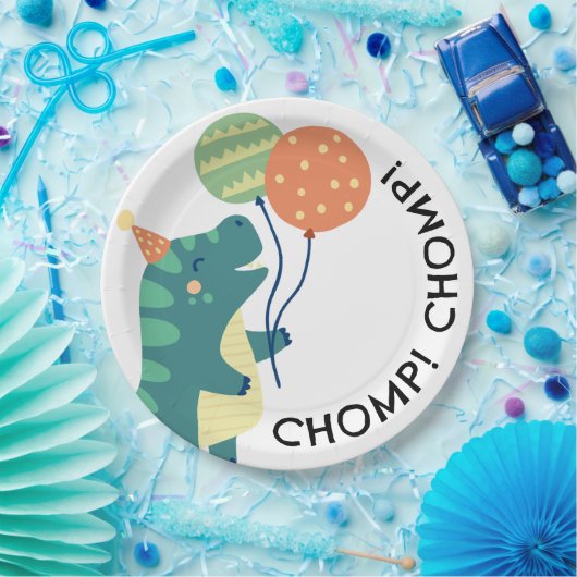 Schattigee Dinosaurussen Chomp Verjaardagsfeest Papieren Bordje (Feest)