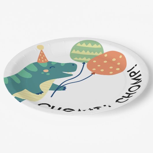 Schattigee Dinosaurussen Chomp Verjaardagsfeest Papieren Bordje (Gekanteld)