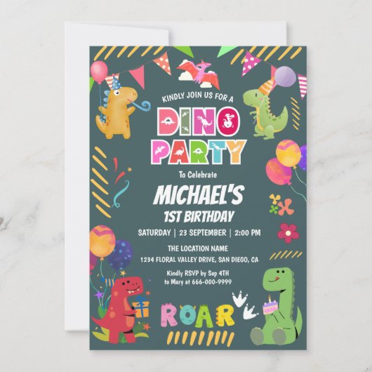 Schattigee dinosaurussen Dino 1e verjaardagsfeestj Kaart (Voorkant)