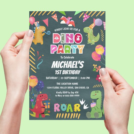 Schattigee dinosaurussen Dino 1e verjaardagsfeestj Kaart