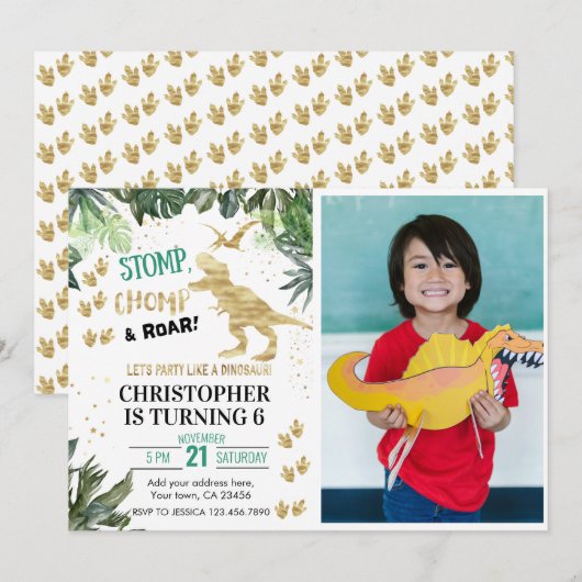 Schattigee dinosaurussen Eerste Verjaardag Kaart (Voorkant / Achterkant)