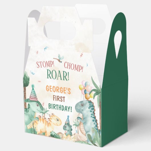 Schattigee dinosaurussen eerste verjaardagsfeest bedankdoosjes (Geopend)