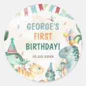 Schattigee dinosaurussen eerste verjaardagsfeest ronde sticker (Voorkant)