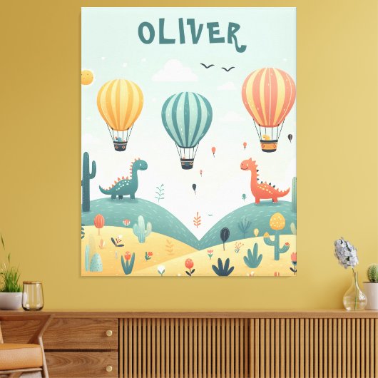 Schattigee dinosaurussen en heteluchtballonnen canvas afdruk (Insitu (Woonkamer))