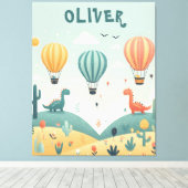 Schattigee dinosaurussen en heteluchtballonnen canvas afdruk (Insitu (Houten vloer))