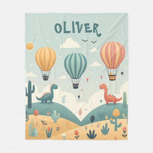 Schattigee dinosaurussen en heteluchtballonnen fleece deken (Voorkant)