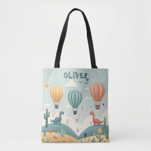 Schattigee dinosaurussen en heteluchtballonnen tote bag