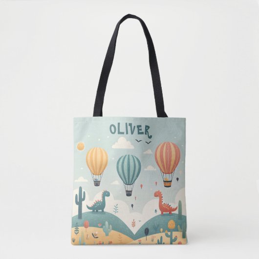Schattigee dinosaurussen en heteluchtballonnen tote bag (Voorkant)