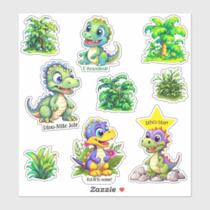 Schattigee Dinosaurussen en Oerwoud Foliage Aanmoe Sticker
