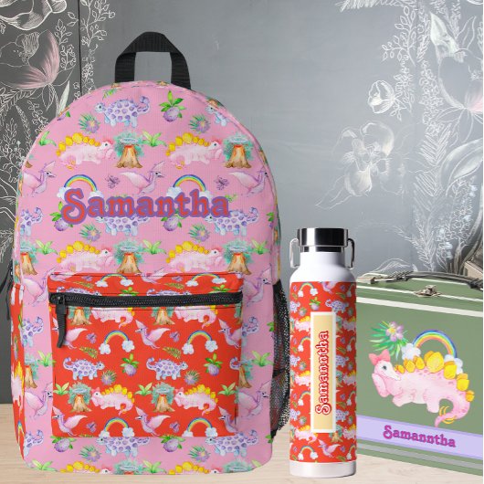 Schattigee dinosaurussen en regenbogen bedrukte rugzak