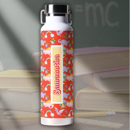 Schattigee dinosaurussen en regenbogen waterfles