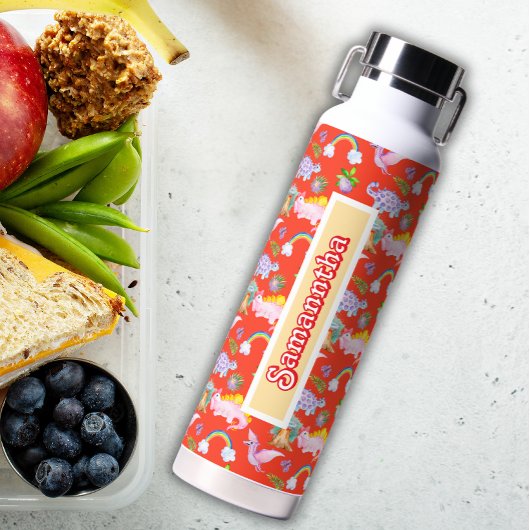 Schattigee dinosaurussen en regenbogen waterfles