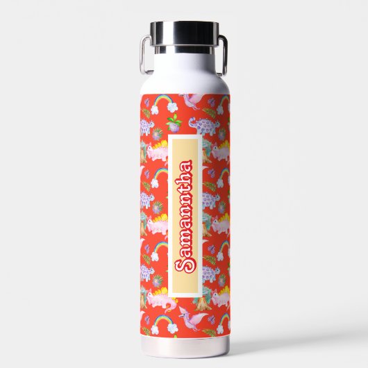 Schattigee dinosaurussen en regenbogen waterfles (Voorkant)