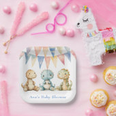 Schattigee Dinosaurussen en Vrienden Boy Baby show Papieren Bordje (Feest)