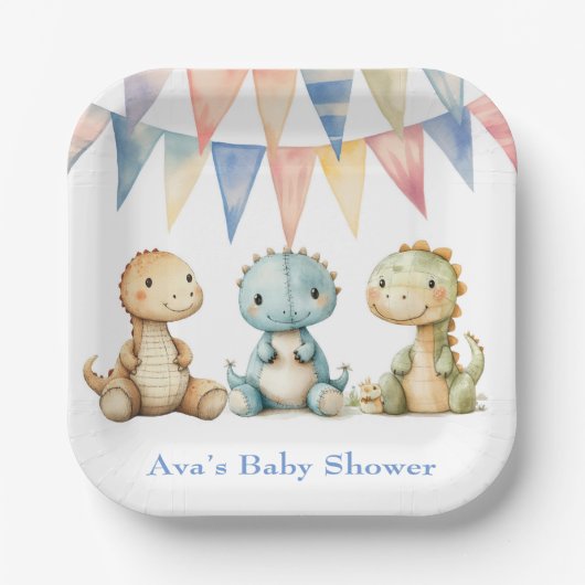 Schattigee Dinosaurussen en Vrienden Boy Baby show Papieren Bordje (Voorkant)