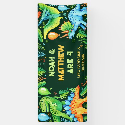 Schattigee Dinosaurussen Gecombineerde Verjaardag  Spandoek (Verticaal)