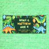 Schattigee Dinosaurussen Gecombineerde Verjaardag  Spandoek