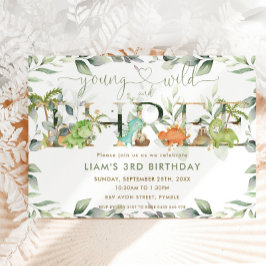 Schattigee Dinosaurussen Groen 3e Verjaardag Drie Kaart